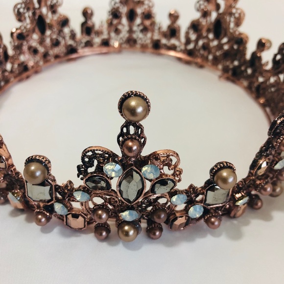 Rose Gold Metal Jeweled Crown - Picture 2 of 3